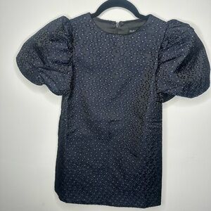 Black Puff Sleeve Dress with Blue Accents